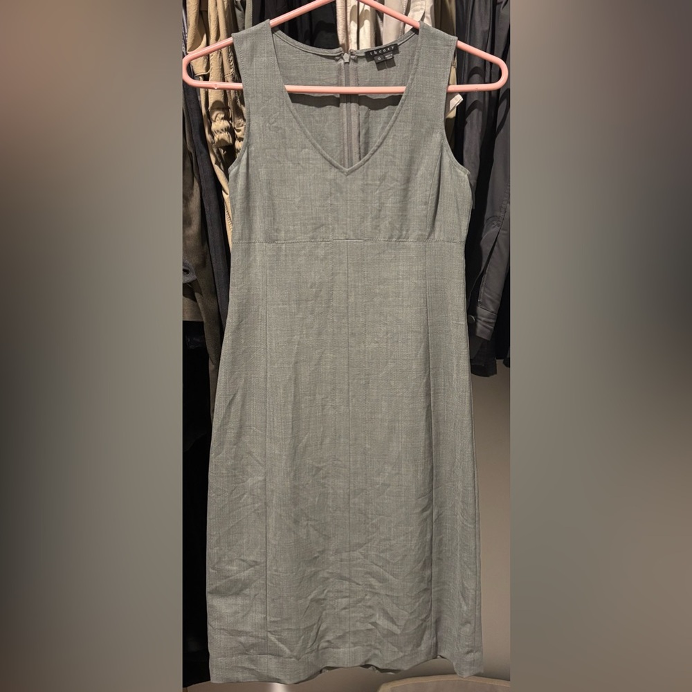 Theory Strapless Light Gray Business Dress